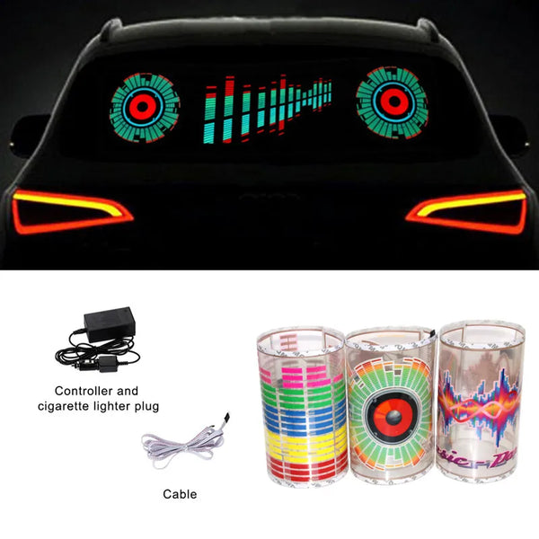 90x25cm Car LED Music Rhythm Light flashing on a rear windshield, sound activated.