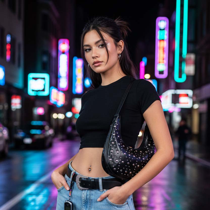 Edgy Y2K Handbag with Metal Studded Details – Fashion Accessory for Women